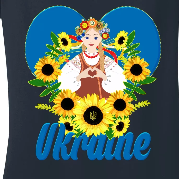 I Stand With Ukraine Traditional Ukrainian Sunflower Girl Women's V-Neck T-Shirt