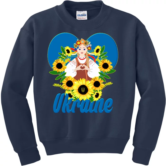 I Stand With Ukraine Traditional Ukrainian Sunflower Girl Kids Sweatshirt