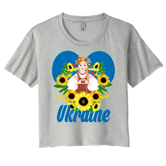 I Stand With Ukraine Traditional Ukrainian Sunflower Girl Women's Crop Top Tee