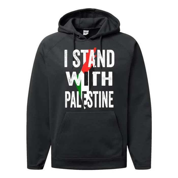 I Stand With Palestine Flag And Map Performance Fleece Hoodie