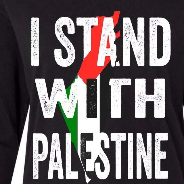 I Stand With Palestine Flag And Map Womens Cotton Relaxed Long Sleeve T-Shirt