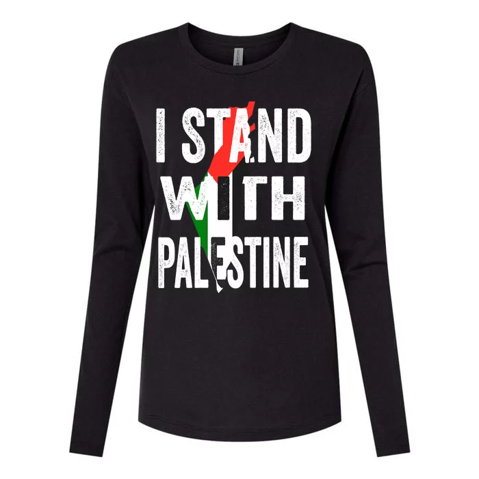 I Stand With Palestine Flag And Map Womens Cotton Relaxed Long Sleeve T-Shirt