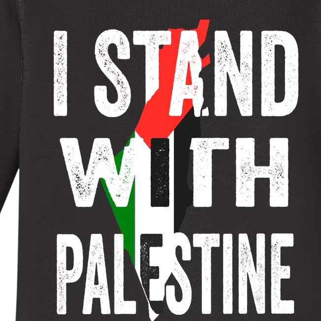 I Stand With Palestine Flag And Map Baby Long Sleeve Bodysuit