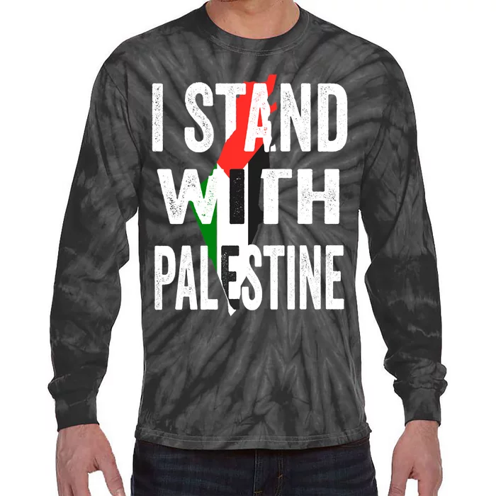 I Stand With Palestine Flag And Map Tie-Dye Long Sleeve Shirt