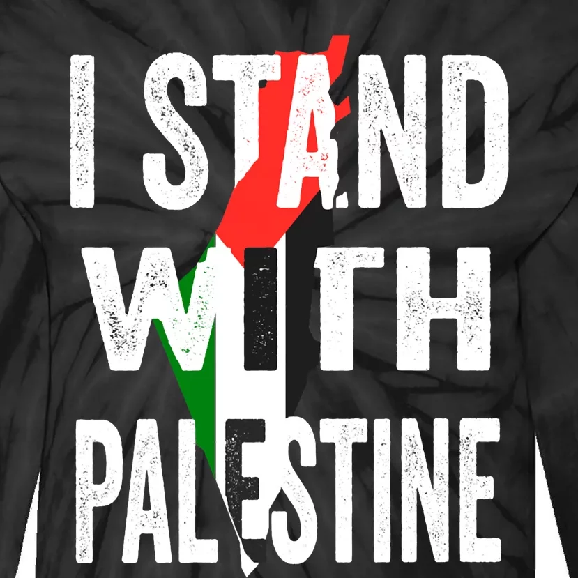 I Stand With Palestine Flag And Map Tie-Dye Long Sleeve Shirt