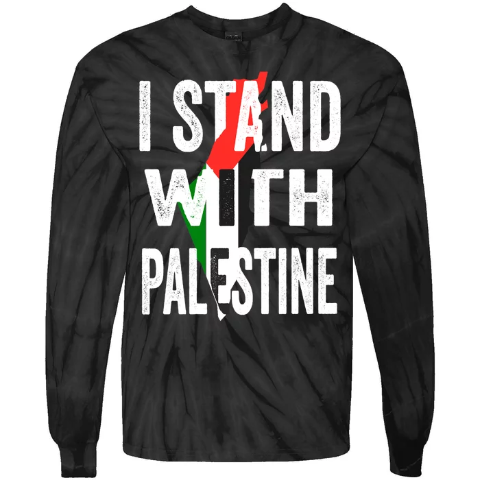 I Stand With Palestine Flag And Map Tie-Dye Long Sleeve Shirt