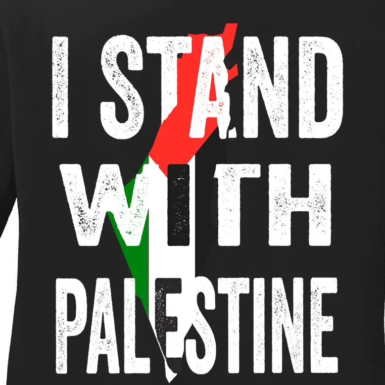 I Stand With Palestine Flag And Map Ladies Long Sleeve Shirt