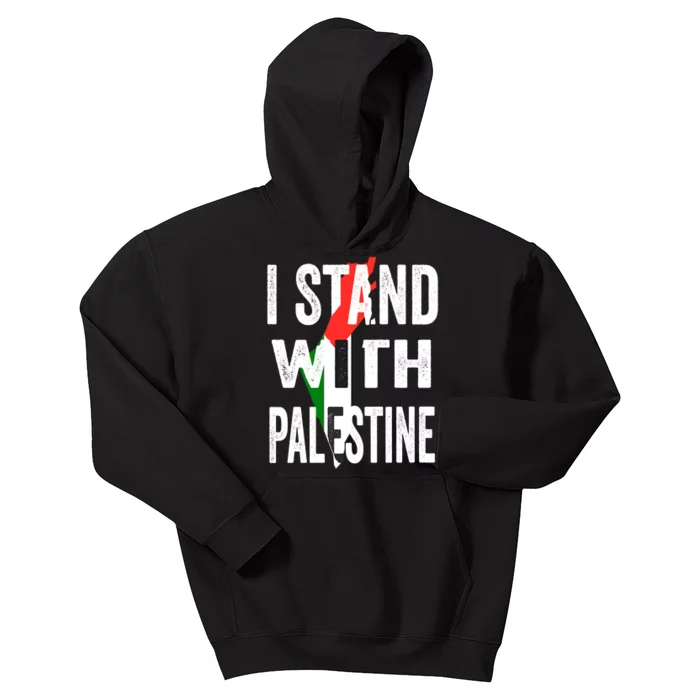 I Stand With Palestine Flag And Map Kids Hoodie