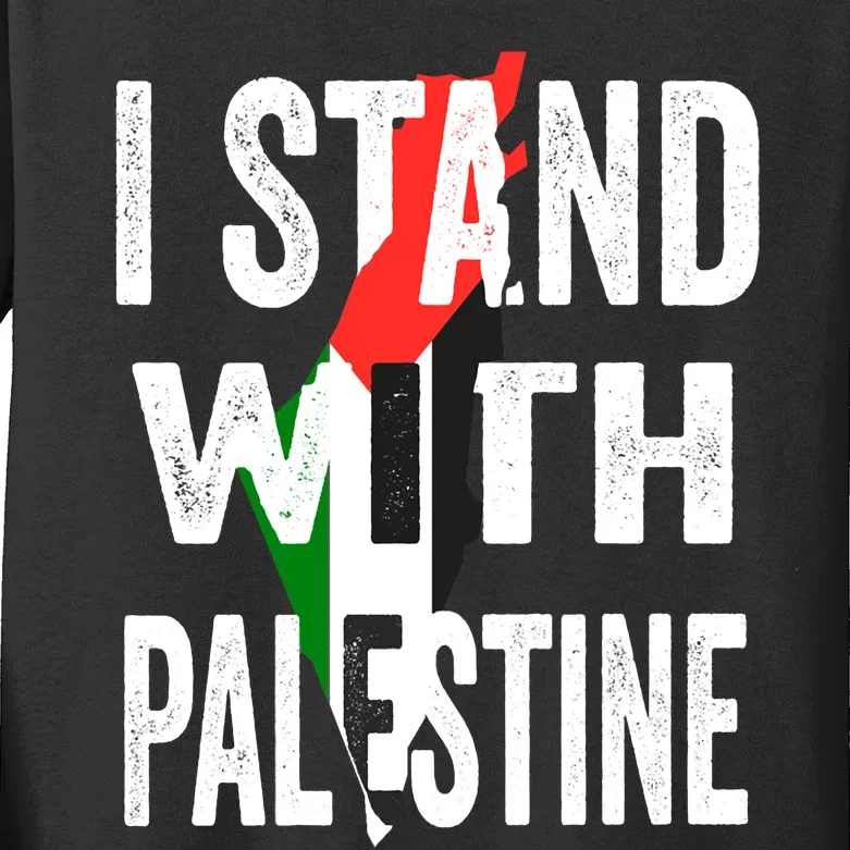 I Stand With Palestine Flag And Map Kids Long Sleeve Shirt