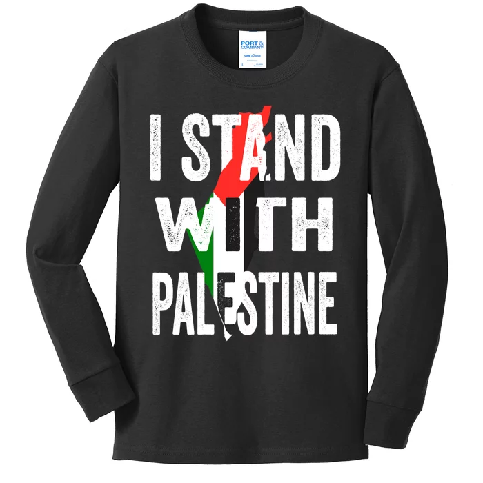 I Stand With Palestine Flag And Map Kids Long Sleeve Shirt