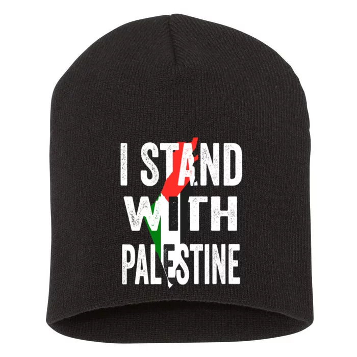 I Stand With Palestine Flag And Map Short Acrylic Beanie