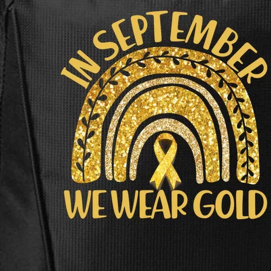 In September We Wear Gold Childhood Cancer Awareness Golden Rainbow City Backpack