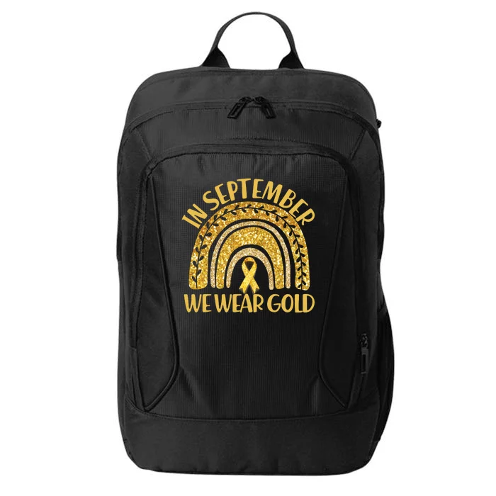 In September We Wear Gold Childhood Cancer Awareness Golden Rainbow City Backpack