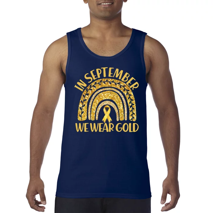 In September We Wear Gold Childhood Cancer Awareness Golden Rainbow Tank Top