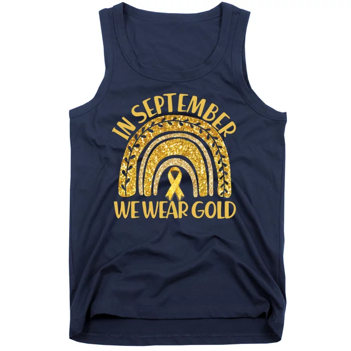 In September We Wear Gold Childhood Cancer Awareness Golden Rainbow Tank Top