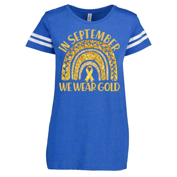 In September We Wear Gold Childhood Cancer Awareness Golden Rainbow Enza Ladies Jersey Football T-Shirt