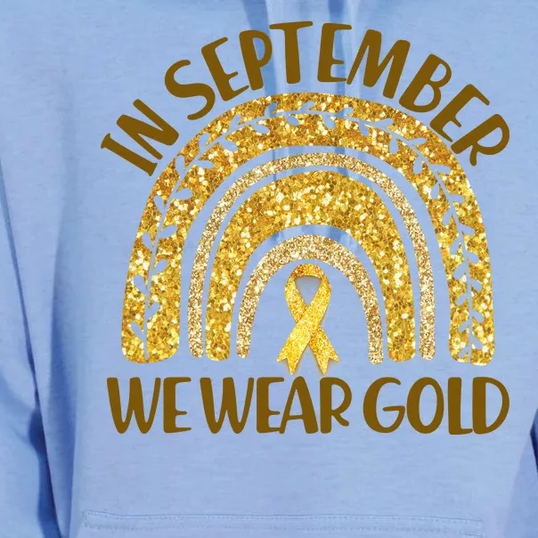 In September We Wear Gold Childhood Cancer Awareness Golden Rainbow Unisex Surf Hoodie