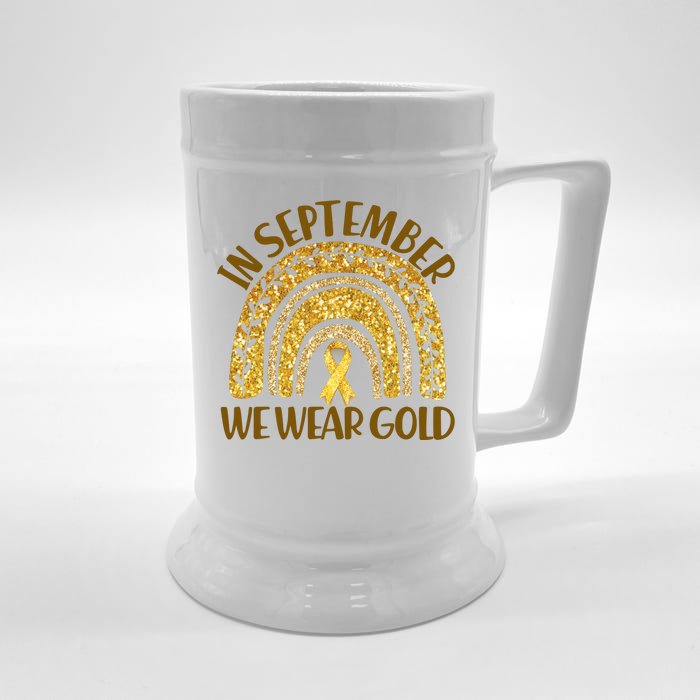 In September We Wear Gold Childhood Cancer Awareness Golden Rainbow Front & Back Beer Stein