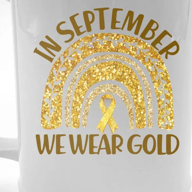 In September We Wear Gold Childhood Cancer Awareness Golden Rainbow Front & Back Beer Stein