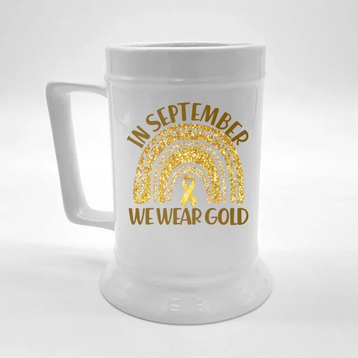 In September We Wear Gold Childhood Cancer Awareness Golden Rainbow Front & Back Beer Stein