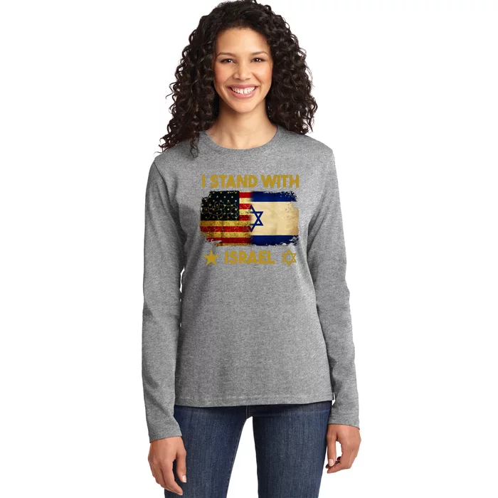 I Stand With Israel I Stand With Israel America Flag Support Ladies Long Sleeve Shirt