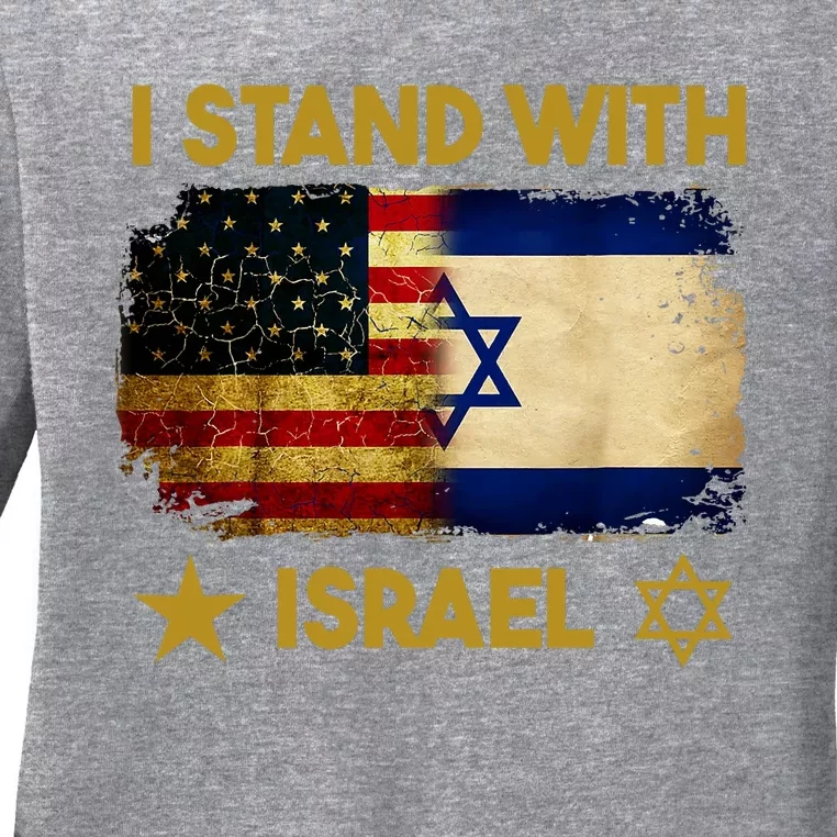 I Stand With Israel I Stand With Israel America Flag Support Ladies Long Sleeve Shirt