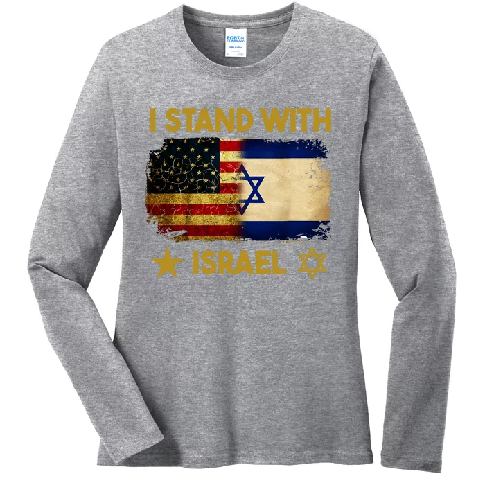 I Stand With Israel I Stand With Israel America Flag Support Ladies Long Sleeve Shirt