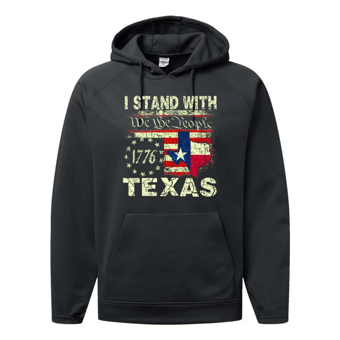 I Stand With Texas Patriotic America Flag Performance Fleece Hoodie