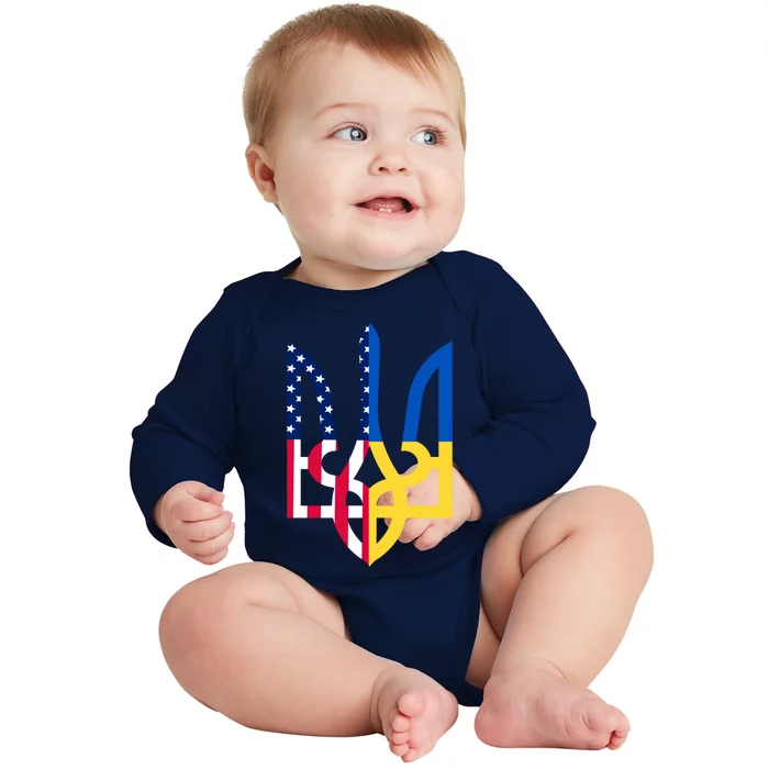 I Stand With Ukraine Flag Emblem I Stand For Ukraine Usaflag Gift Baby Long Sleeve Bodysuit