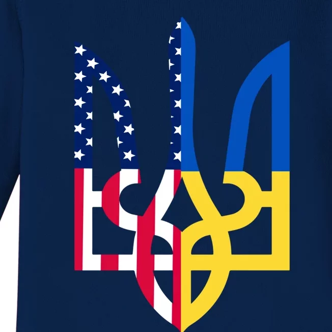 I Stand With Ukraine Flag Emblem I Stand For Ukraine Usaflag Gift Baby Long Sleeve Bodysuit