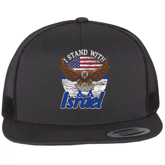 I Stand With Israel Eagle Flag Design Flat Bill Trucker Hat