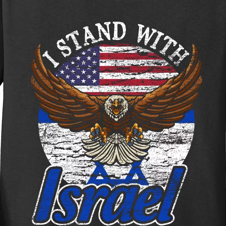 I Stand With Israel Eagle Flag Design Kids Long Sleeve Shirt