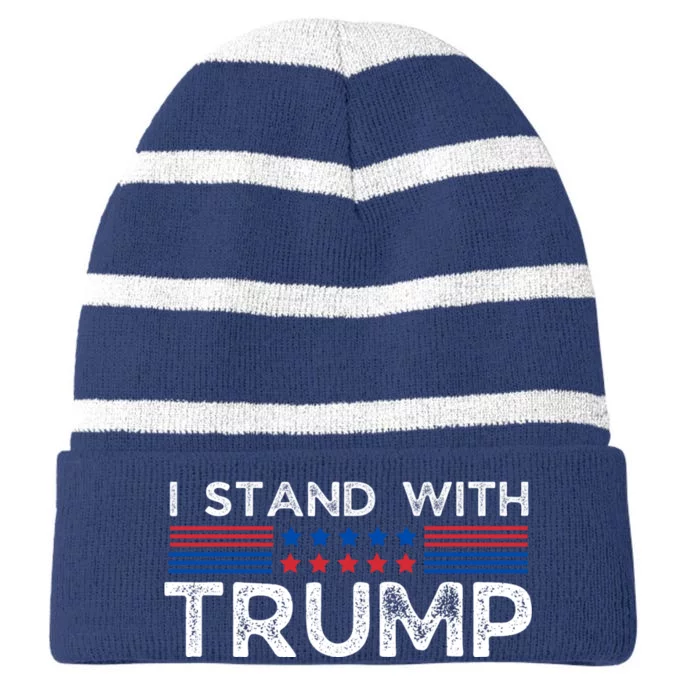 I Stand With President Trump Striped Beanie with Solid Band