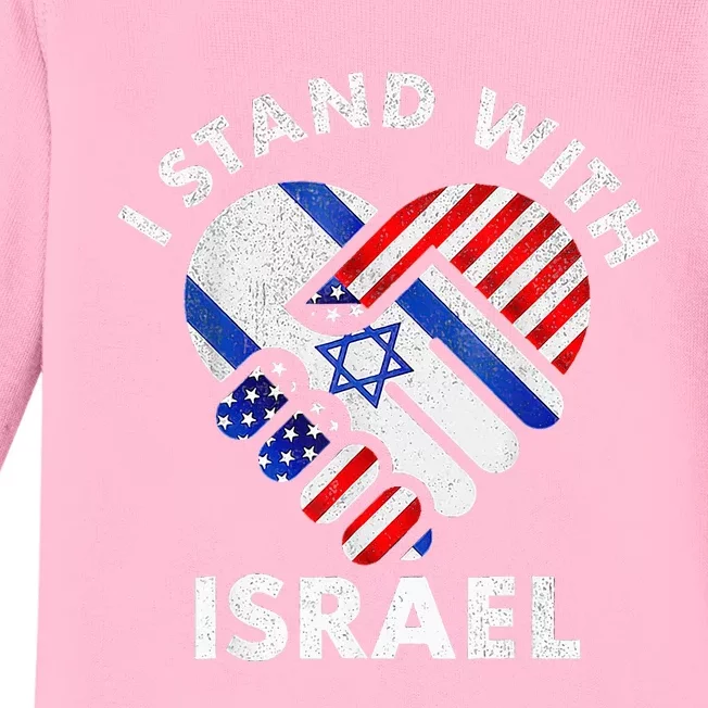 I Stand With Israel USA American Flag with Israel Flag Baby Long Sleeve Bodysuit