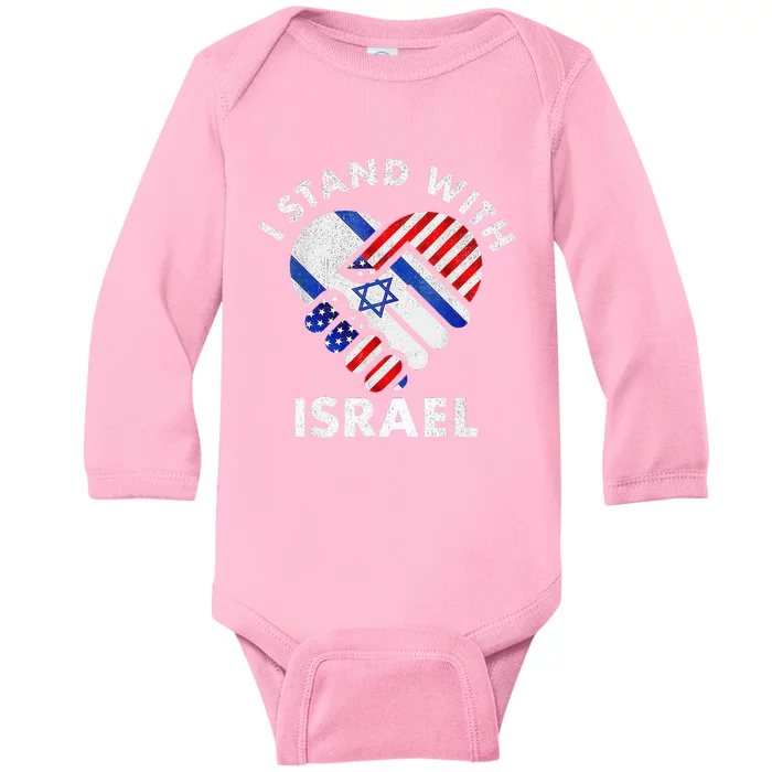 I Stand With Israel USA American Flag with Israel Flag Baby Long Sleeve Bodysuit