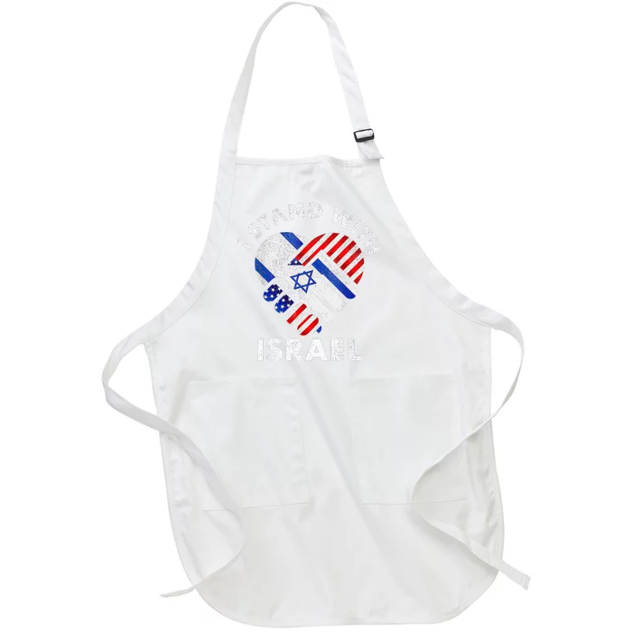 I Stand With Israel USA American Flag with Israel Flag Full-Length Apron With Pocket