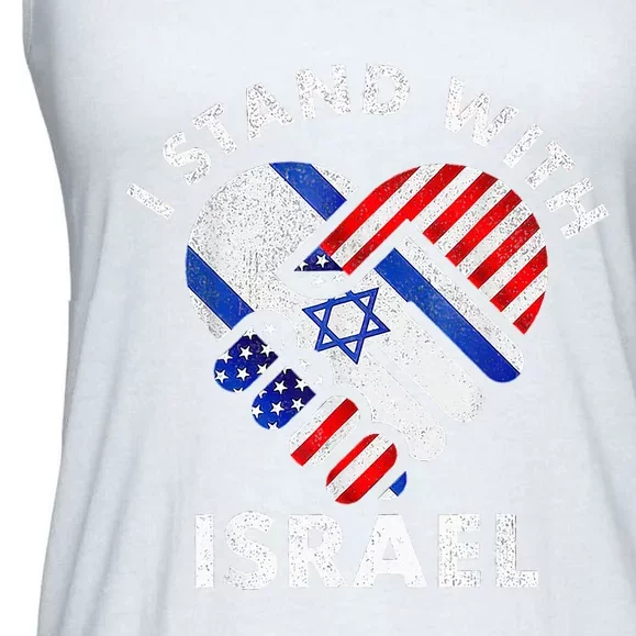 I Stand With Israel USA American Flag with Israel Flag Ladies Essential Flowy Tank