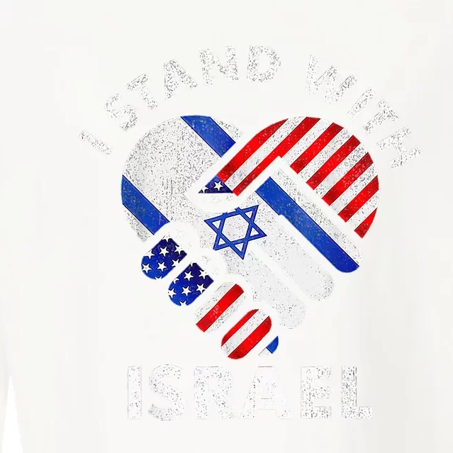 I Stand With Israel USA American Flag with Israel Flag Cropped Pullover Crew