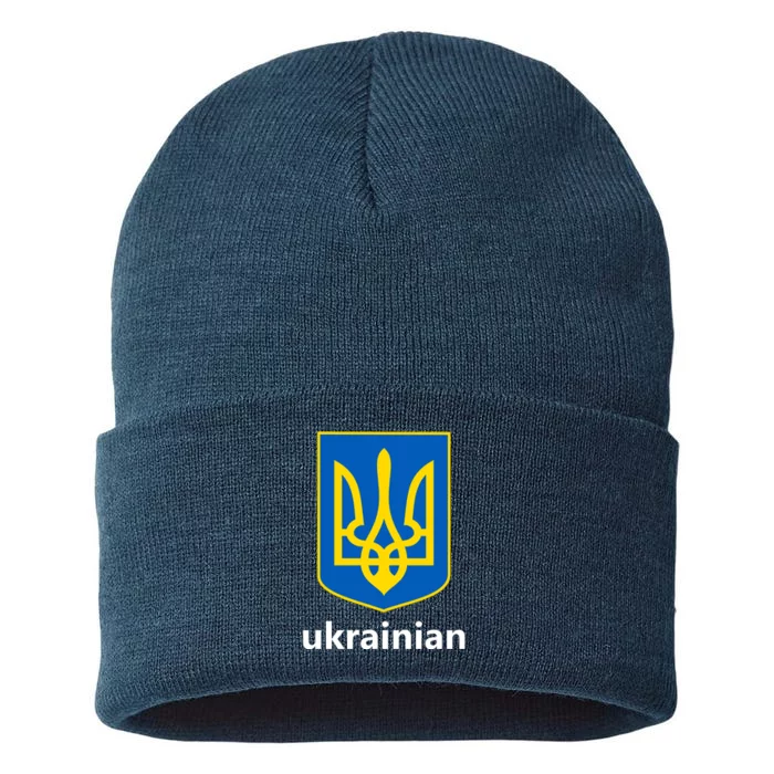 I Stand With Ukraine USA Support Ukrainian Pride Trident Sustainable Knit Beanie