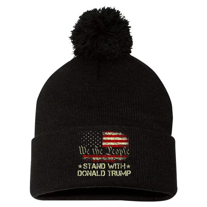 I Stand With Donald Trump Support Pro Trump American Flag Pom Pom 12in Knit Beanie