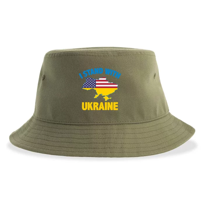 I Stand With Ukraine Map American Flag Us Support Ukrainian Gift Sustainable Bucket Hat