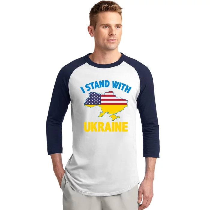 I Stand With Ukraine Map American Flag Us Support Ukrainian Gift Baseball Sleeve Shirt