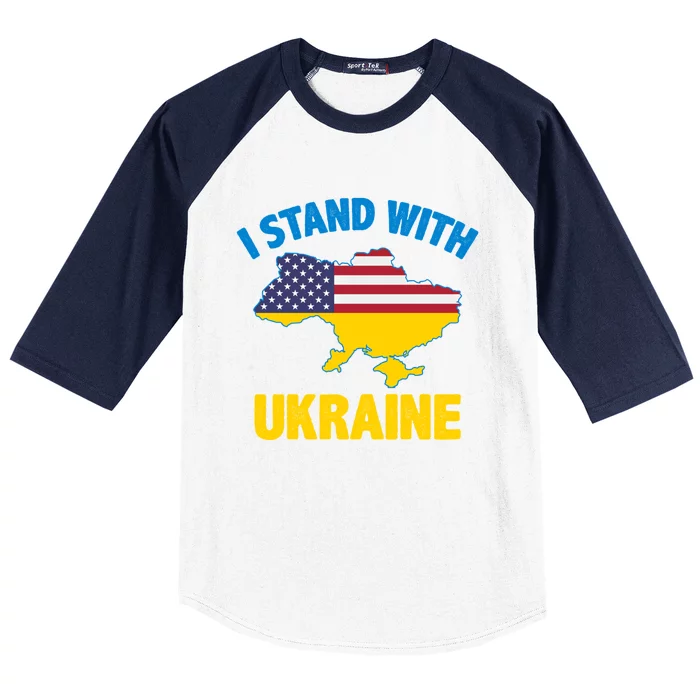 I Stand With Ukraine Map American Flag Us Support Ukrainian Gift Baseball Sleeve Shirt