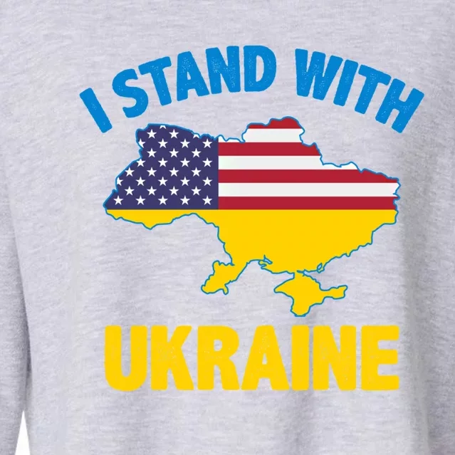 I Stand With Ukraine Map American Flag Us Support Ukrainian Gift Cropped Pullover Crew