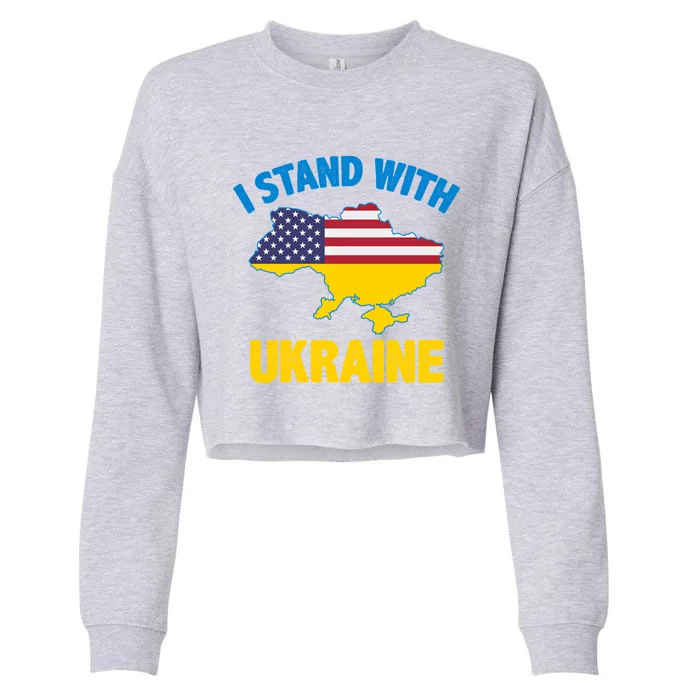 I Stand With Ukraine Map American Flag Us Support Ukrainian Gift Cropped Pullover Crew