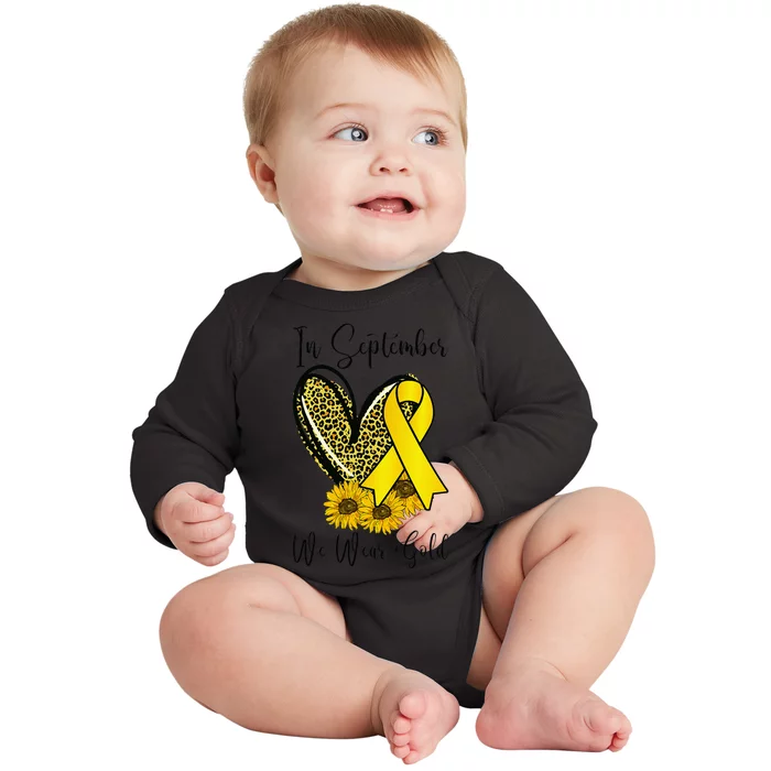 In September We Wear Gold Childhood Cancer Awareness Ribbon Baby Long Sleeve Bodysuit