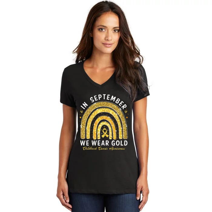 In September We Wear Gold Childhood Cancer Awareness Women's V-Neck T-Shirt