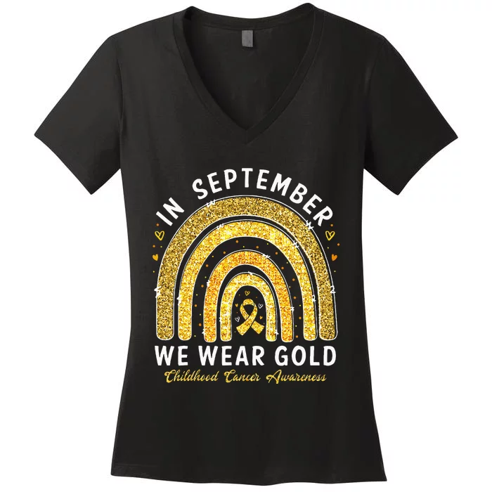 In September We Wear Gold Childhood Cancer Awareness Women's V-Neck T-Shirt