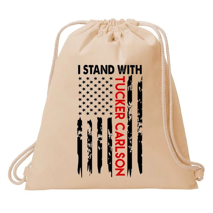 I Stand With Tucker Carlson Design Drawstring Bag