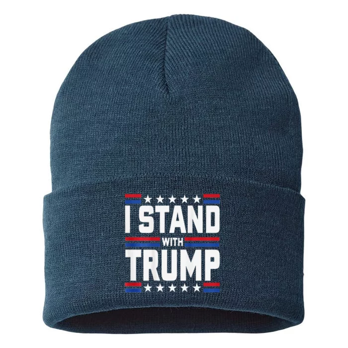 I Stand With Trump Funny Trump 2024 Convicted Felon Sustainable Knit Beanie